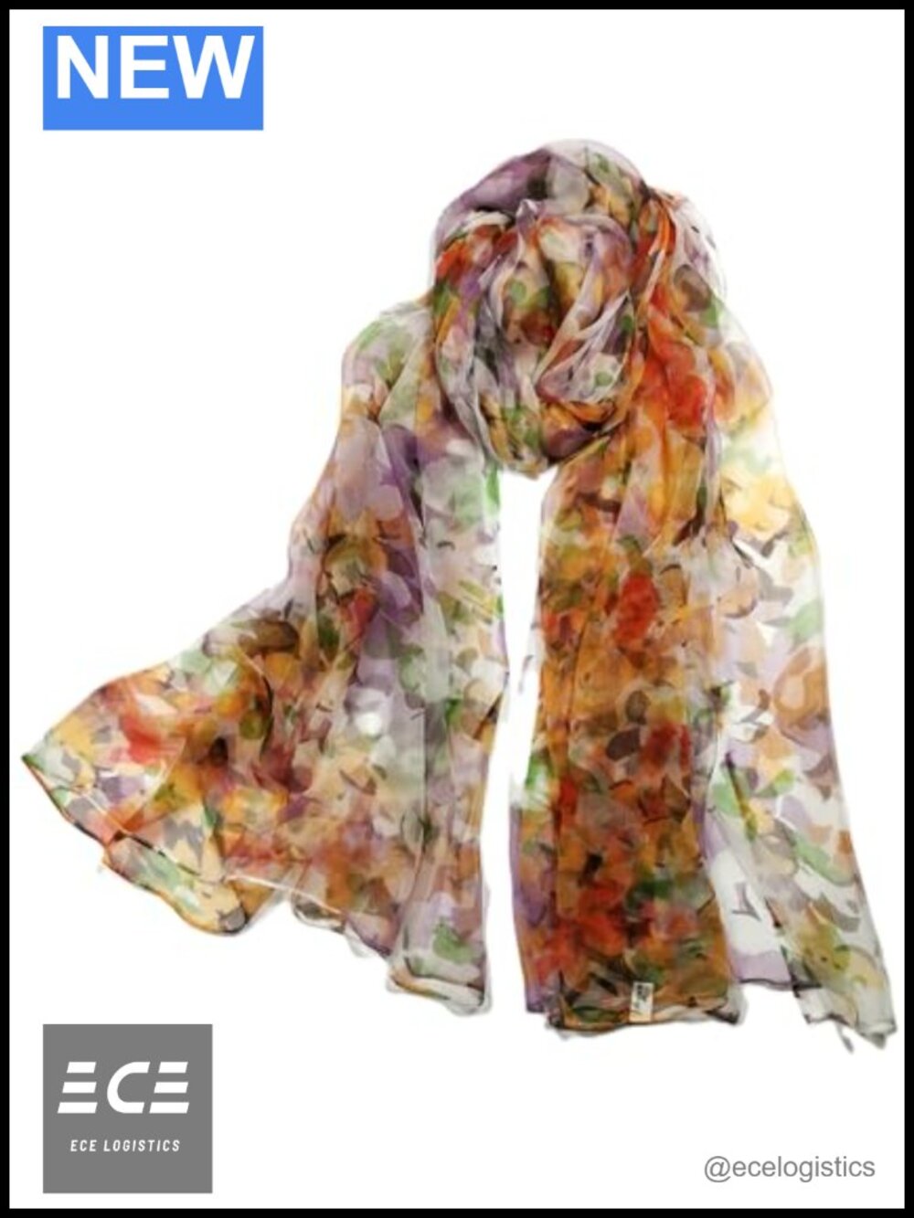 Mulberry Silk Blend Long Scarf Wrap Shawl Floral Lightweight 62x40